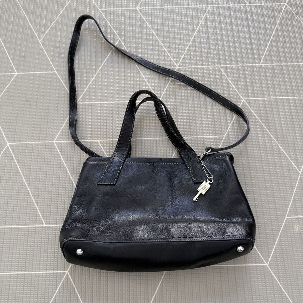Fossil Y2K Sydney Black Leather Satchel‎ Handbag Purse Medium Shoulder Crossbody